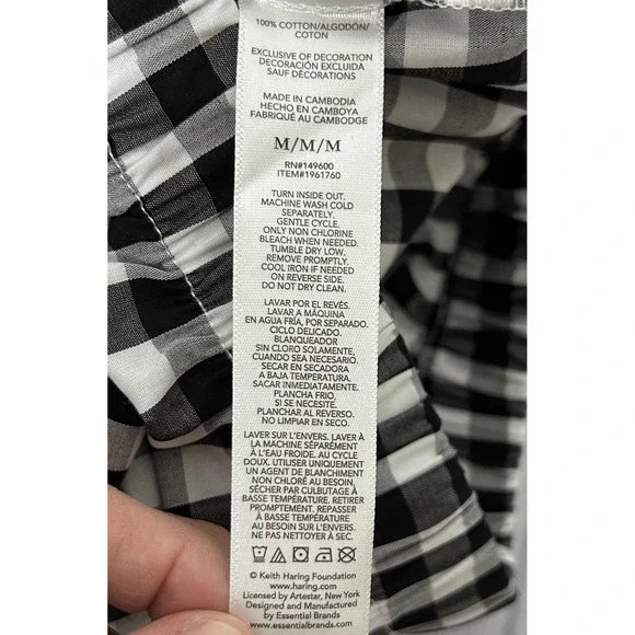 Keith Haring Pajama Set Womens Medium Black Gingham Check Heart Love Cotton - Picture 11 of 15